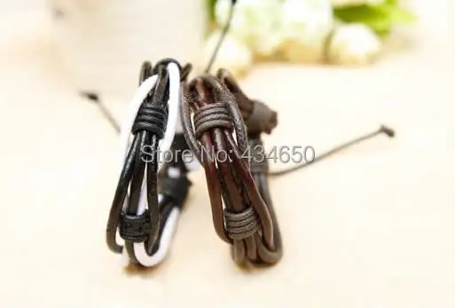 Free shipping!!!Cowhide Bracelet 2014 Fashion with Wax Cord &amp Leather adjustable mixed colors nickel lead cadmium free | Украшения и