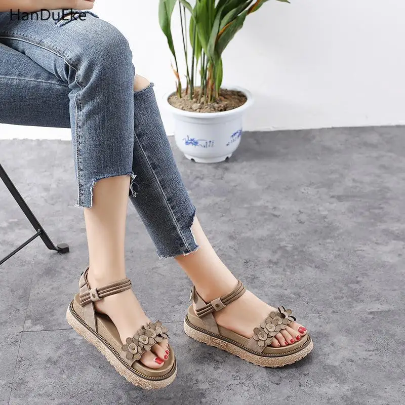 Лето 2018 новые сандалии на толстой платформе британские политехнические школьные