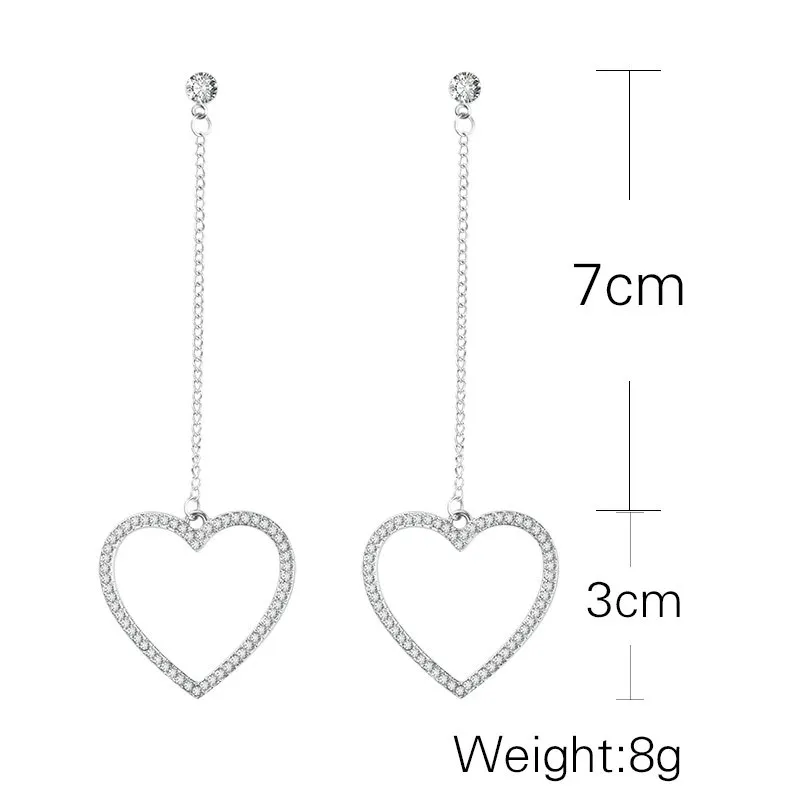 Linnor 2018 New Exquisite Shine Crystal Star Heart Hanging Drop Earring Siver Tassel Earing for Women Wedding Feminino Pending | Украшения