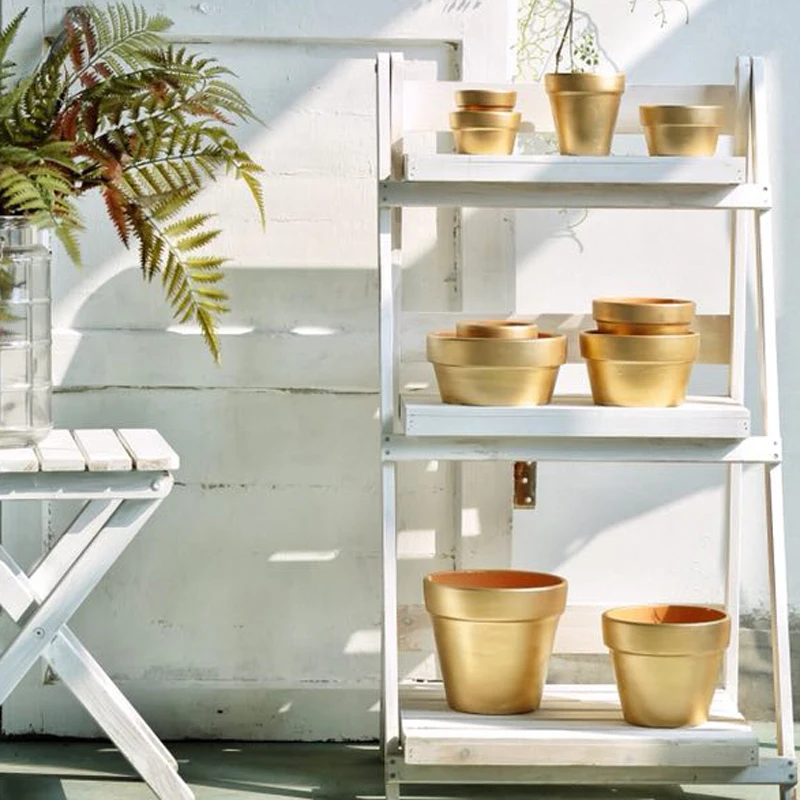 

Modern simple style red pottery flower pot golden layer furniture office flower pot free of mail