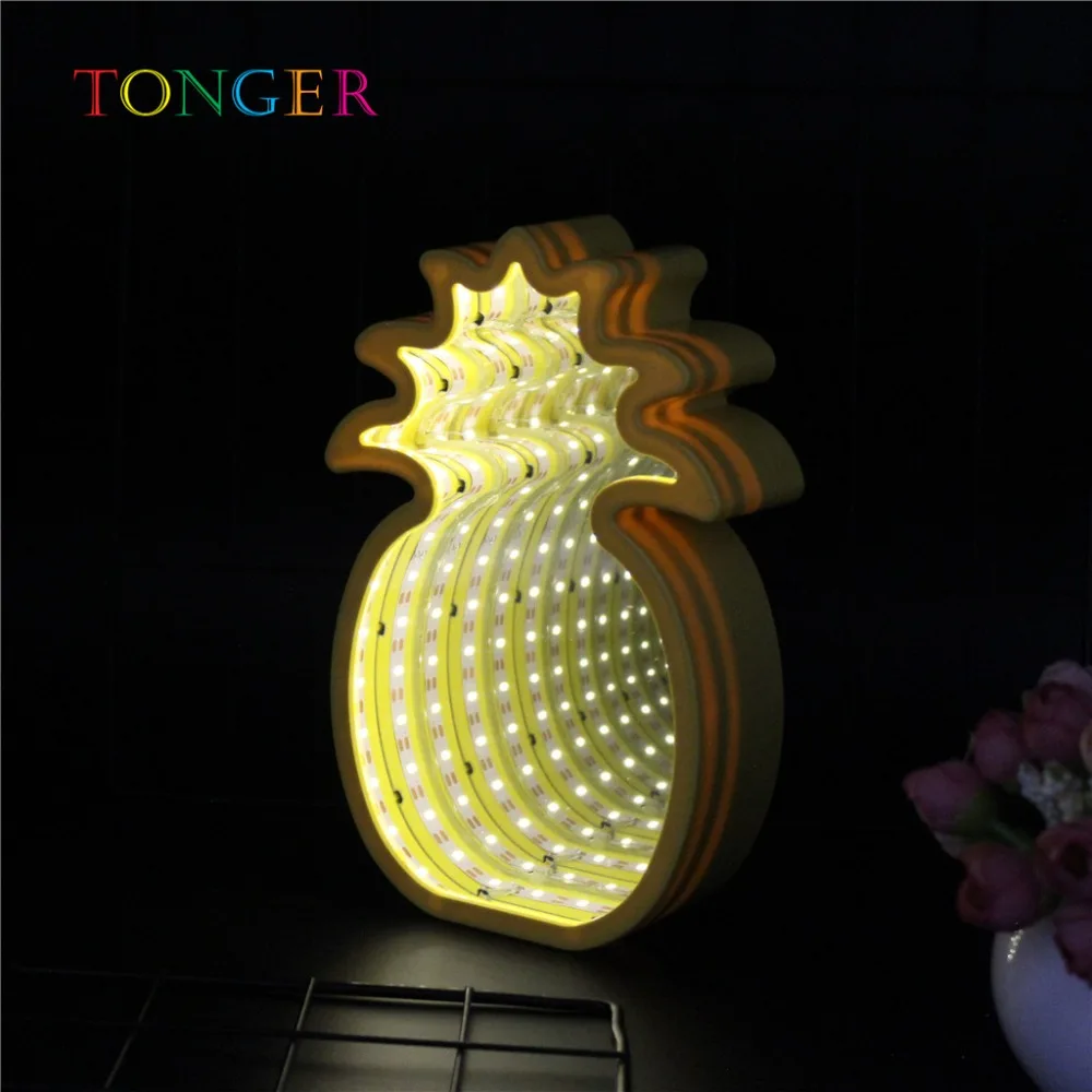 TONGER 3D креативная Новинка Ананасовый тоннель огни бесконечное зеркало светодиодный ночник милый фруктовый стиль ночные светильники для дома