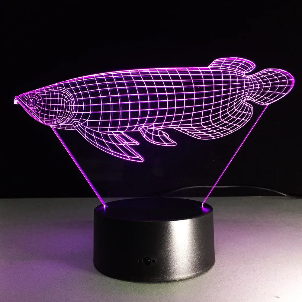 3D имитация РЫБЫ Arowana визуальный светодиодный ночник 7 цветов настольная лампа на