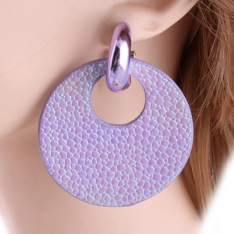 Женские кожаные серьги NeeFu WoFu круглые медные большие длинные с леопардовым