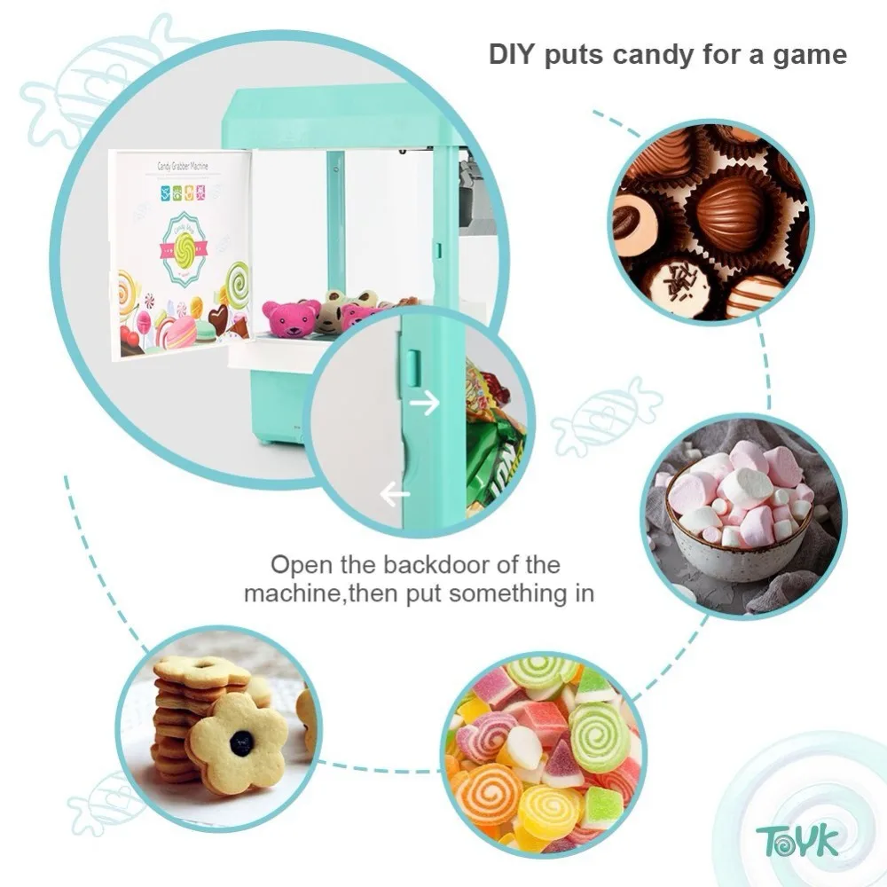 

Mini Candy Claw Machine Toys indoor Arcade Game and Prizes for Boys and Girls with Music Sounds Coin Dolls