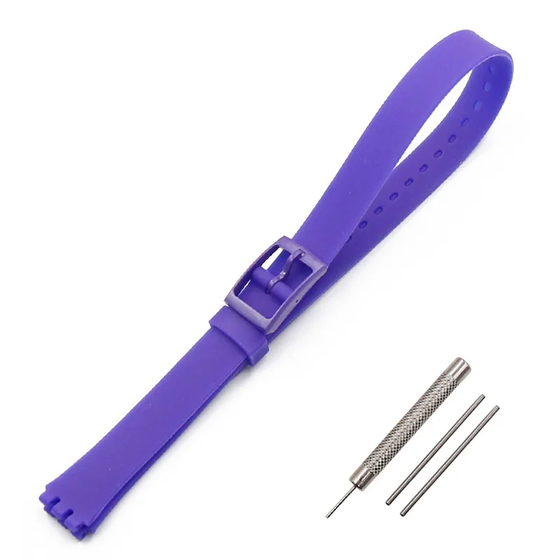 Пряжка 12 мм силиконовый ремешок женские аксессуары для часов Swatch LW143 LB131 LB170 LS115 длинный детский ремешок для часов - Цвет ремешка: Deep purple