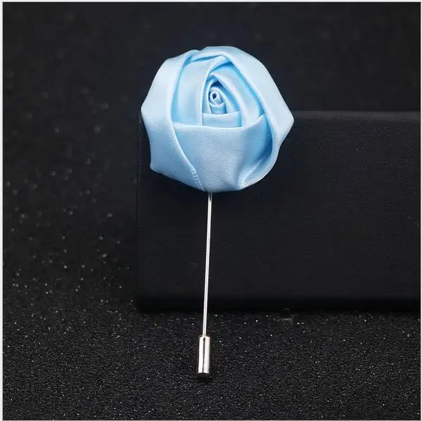 light blue 20 шт. белый лучший мужской жених бутоньерка Шелковый атласный цветок розы петля Свадебная вечеринка Выпускной мужской костюм корсаж булавка брошь - Цвет: light blue