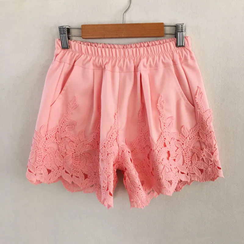 Женские кружевные шорты с цветочным принтом эластичной резинкой на талии весну и