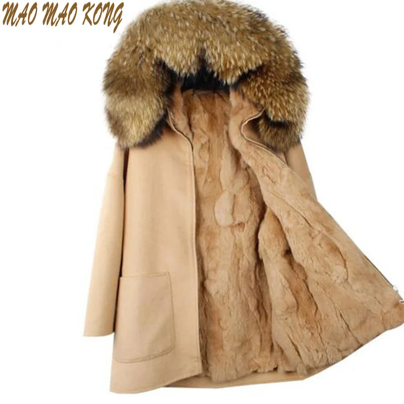 Новинка 2019 зимняя парка шерстяное кашемировое пальто женская меховая куртка с