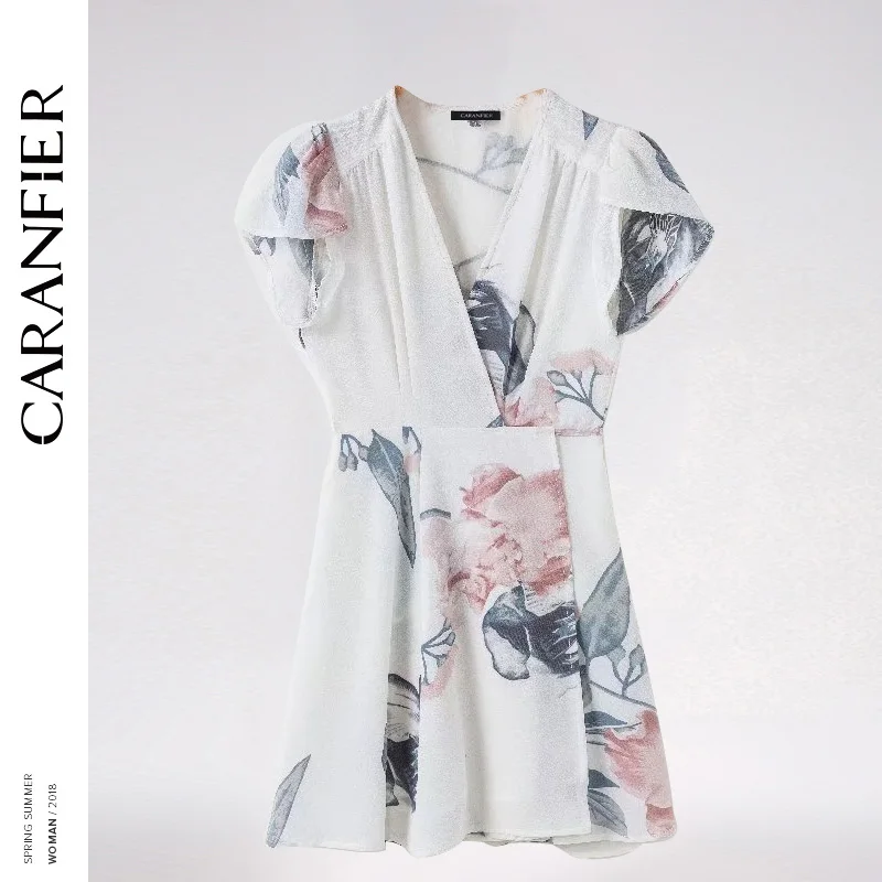 CARANFIER с принтом платье цветочным рисунком Для женщин летние пикантные глубокий v