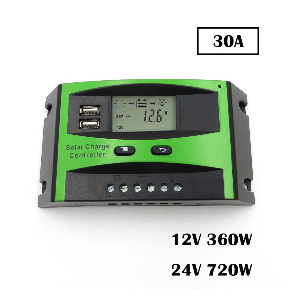 60A 50A 40A 30A 20A 10A 12 V 24 V ШИМ Солнечная батарея для телефона регулятор заряда батареи ЖК-дисплей USB 5 V зарядное устройство для мобильного телефона - Цвет: 30A