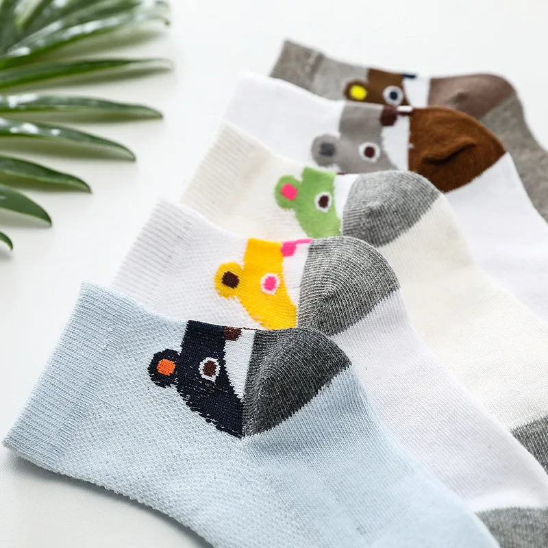 Calcetines de malla de algod&oacute;n con dibujos animados para ni&ntilde;o y ni&ntilde;a, medias de 3 a 15 a&ntilde;os, 5 pares, primavera y verano, novedad de 2019-4