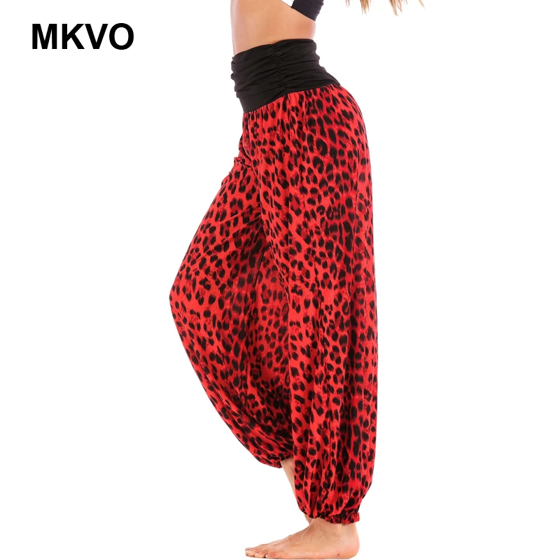 Высококачественные женские брюки boho с леопардовым принтом Стрейчевые высокой