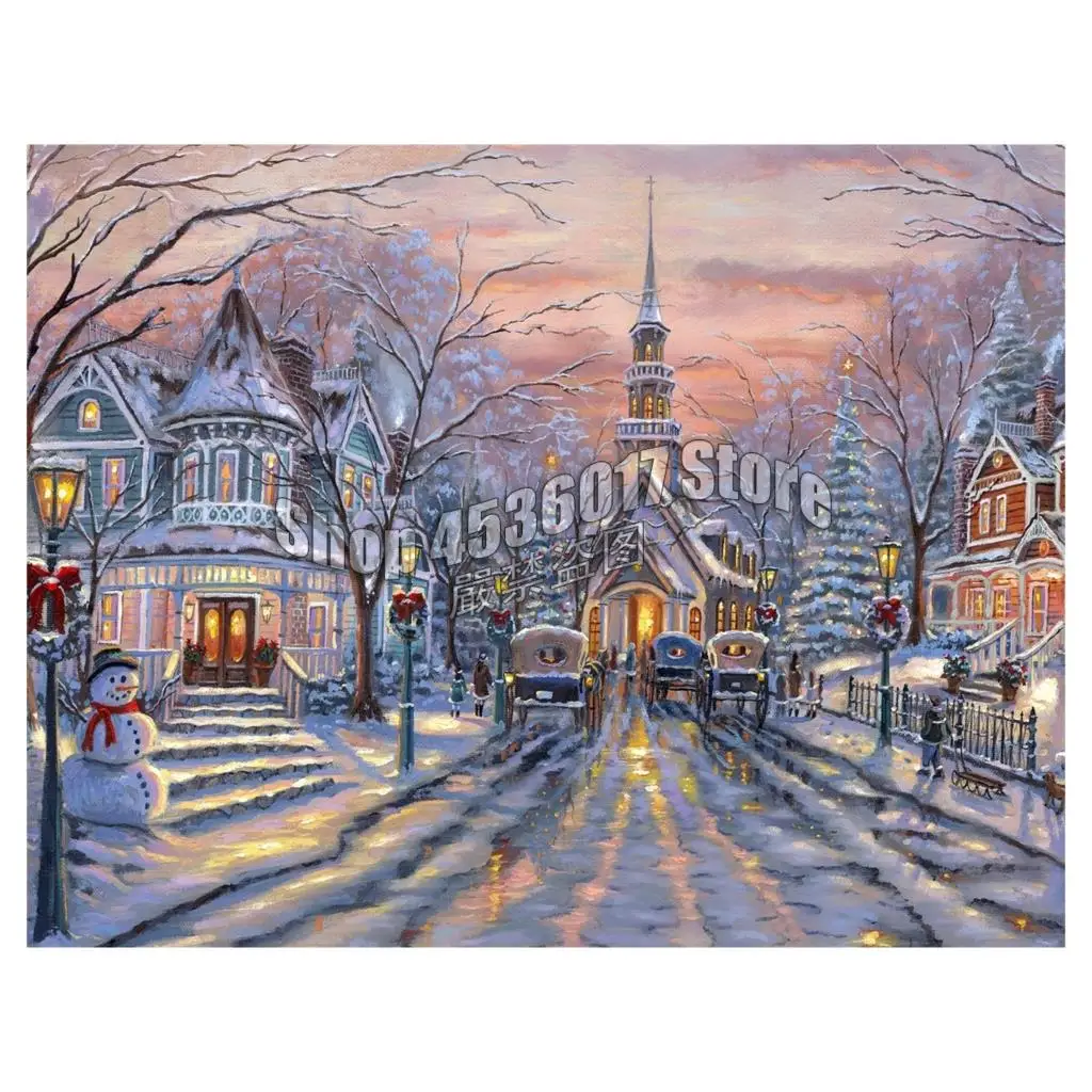 

Diamond Mosaic White Christmas Full 5D Diy Diamond Painting Winter landscape Diamond Embroidery Home Decoration Cross Stitch Kit