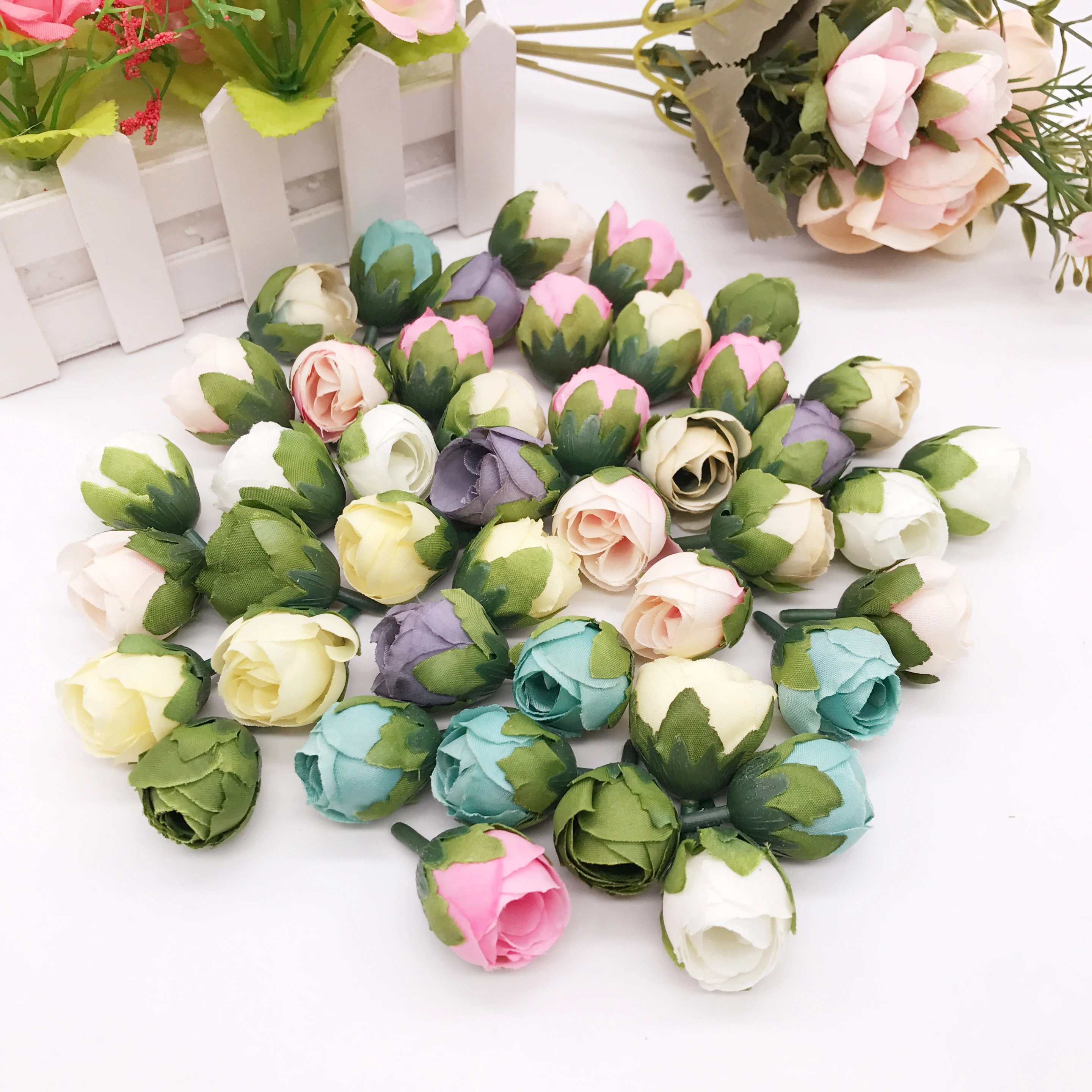 

20pcs 2cm Artificial Rose Bud Small Silk Flower Tea Bud Head For Wedding Home Party Decoration DIY Wreath Scrapbooking Crafts