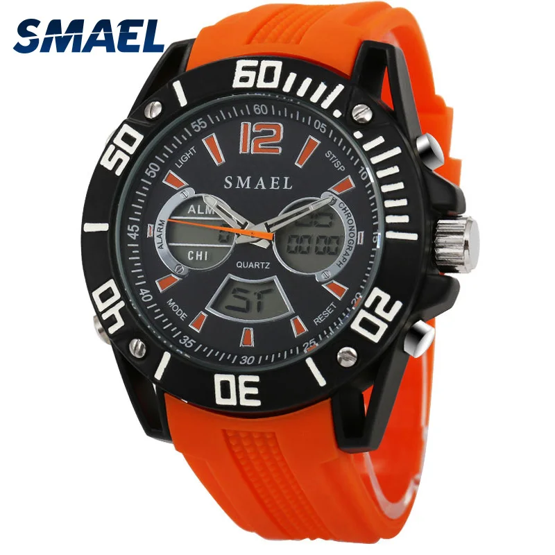 Спортивные часы SMAEL с большим циферблатом мужские водонепроницаемые модные