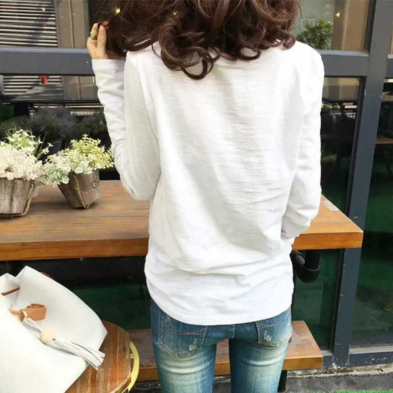 Женская хлопковая Футболка с круглым вырезом длинным рукавом | одежда