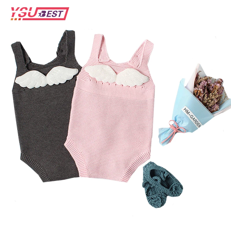 2019 Spring Autumn Baby Rompers Girls Climbing Suit Boys Clothes Knitting Clothing With Angel Wings New Born Sweater Bodysuit | Детская