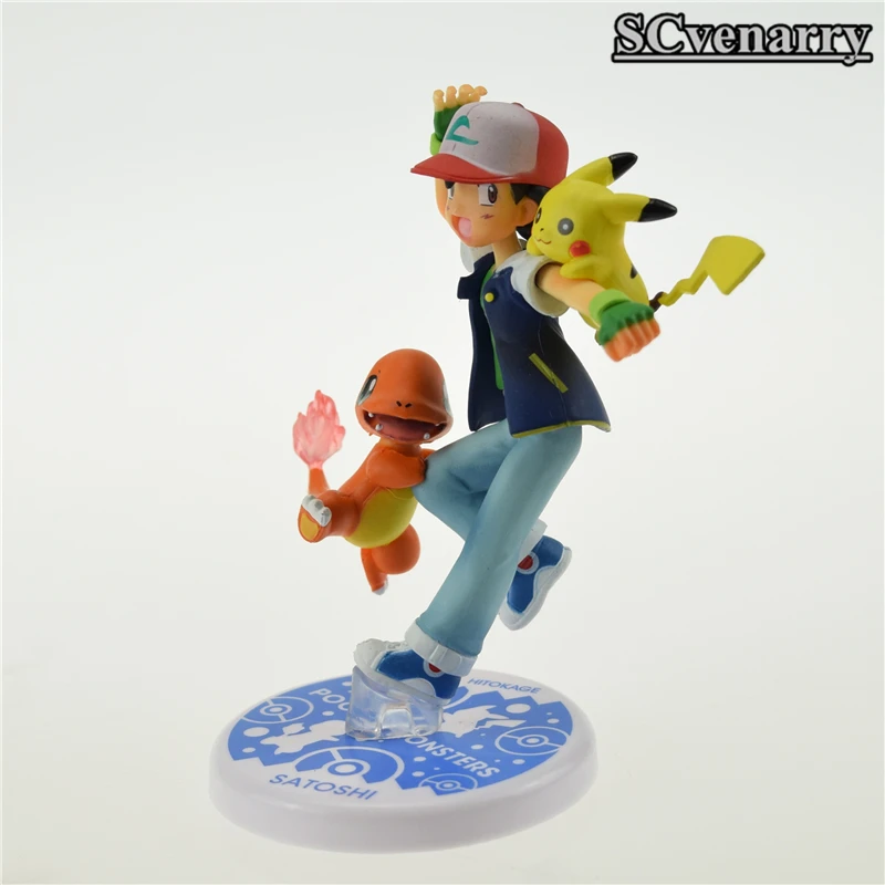 Аниме Ash Ketchum Charmander Pikachu Satoshi &amp Hitokage ПВХ фигурка модель рождественские подарки для