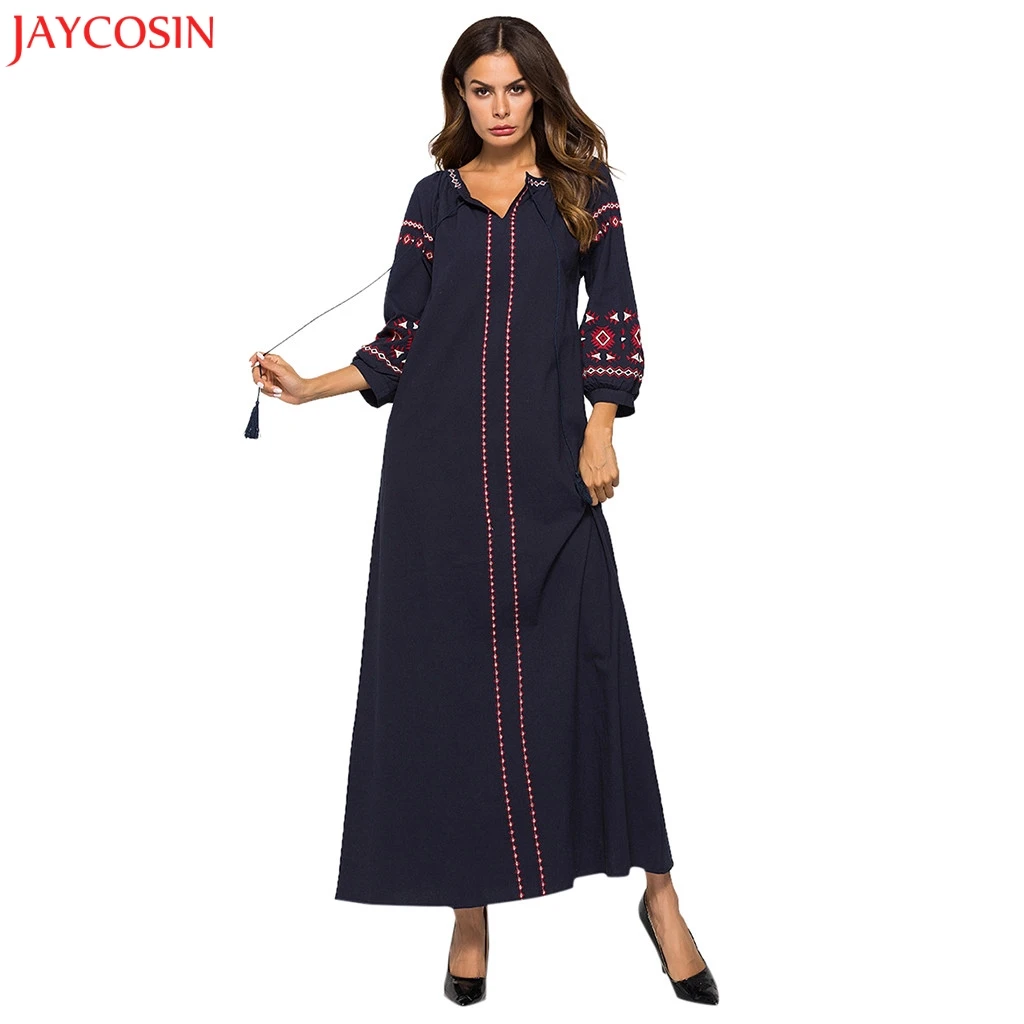 JAYCOSIN мусульманское женское бархатное платье с принтом Islamic Abaya Jilbab коктейльное