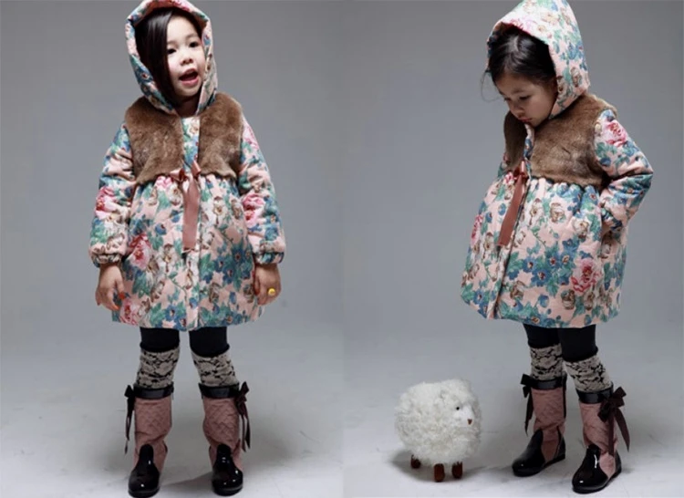 От 3 до 10 лет для девочек зимняя стеганая с Хлопчатобумажная Куртка детская