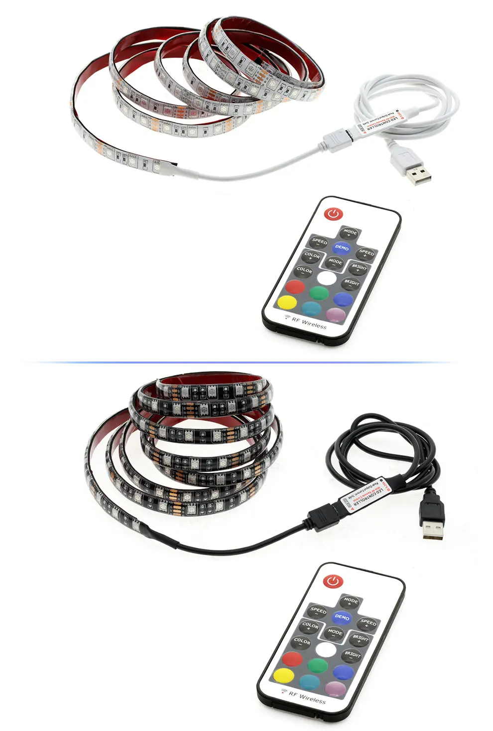 USB Светодиодные ленты 5050 RGB 60leds/M с 17Key rf контроллера 50 см/1 м/2 м комплект
