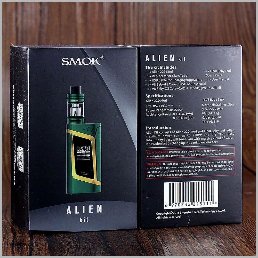 Оригинальный Smok Alien 220 Вт комплект коробка мод с 3 мл TFV8 детский танк электронная