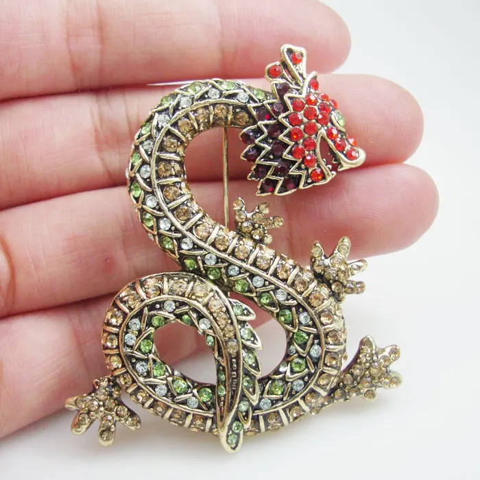 2018 новая брошь Vintage Dragon Брошь булавка в виде животного Multi color Rhinestone Crystal|animal