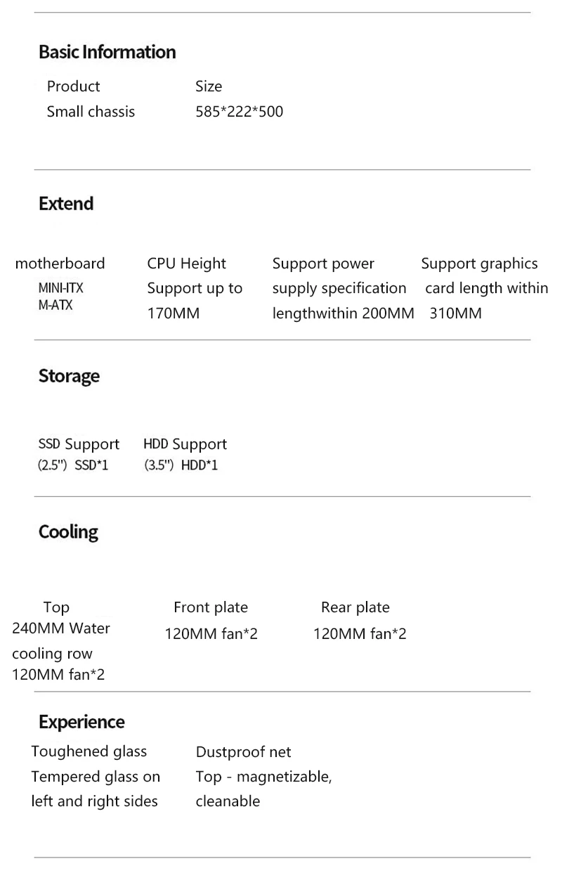 222*500*585 мм водяное охлаждение игровое шасси специальная форма RGB PC Mainframe боковой прозрачный чехол gamer gabinete computador