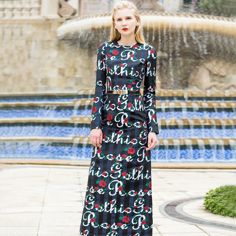 OL Стиль Вышивка Цветы длинное платье жаккард тонкий карандаш с длинными рукавами