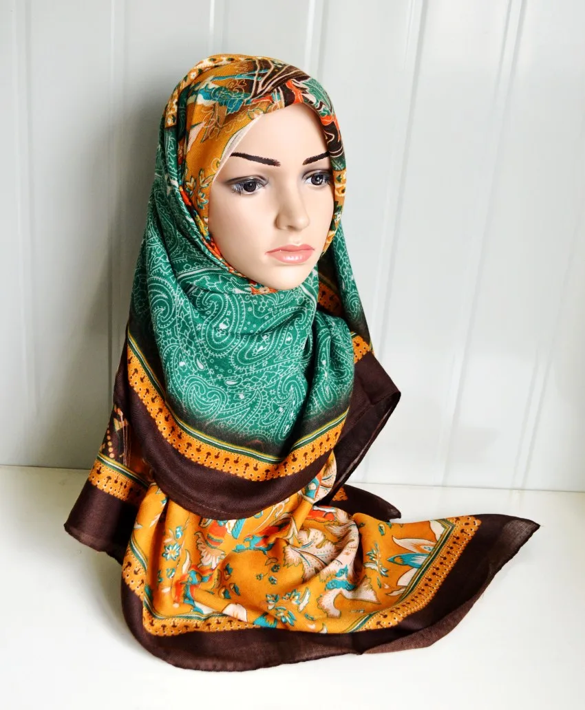 Женский шарф с цифровой печатью большой квадратный мусульманский хиджаб из