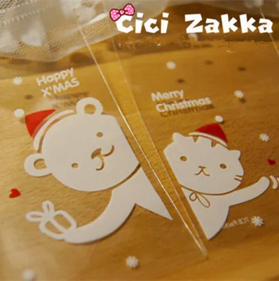 

Free shipping bear cat decoration small transparent cookie bag self adhesive plastic bags candy gift packing bags supply favors
