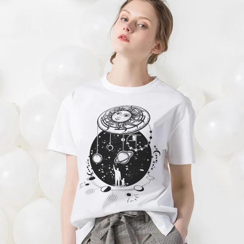 Summer Women T Shirt Cosmic Belief Harajuku New Ins Travel The World Tshirt Women Cartoon Printed Vogue Casual Tee Shirt Femme