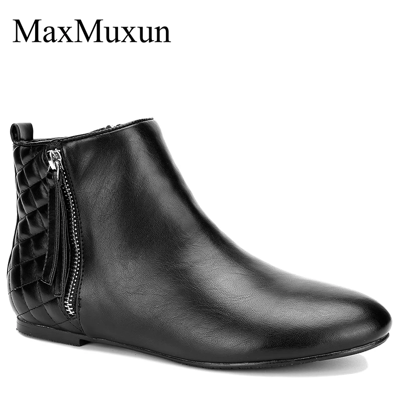 Женские Классические ботинки MaxMuxun на плоской подошве ботильоны с острым носком