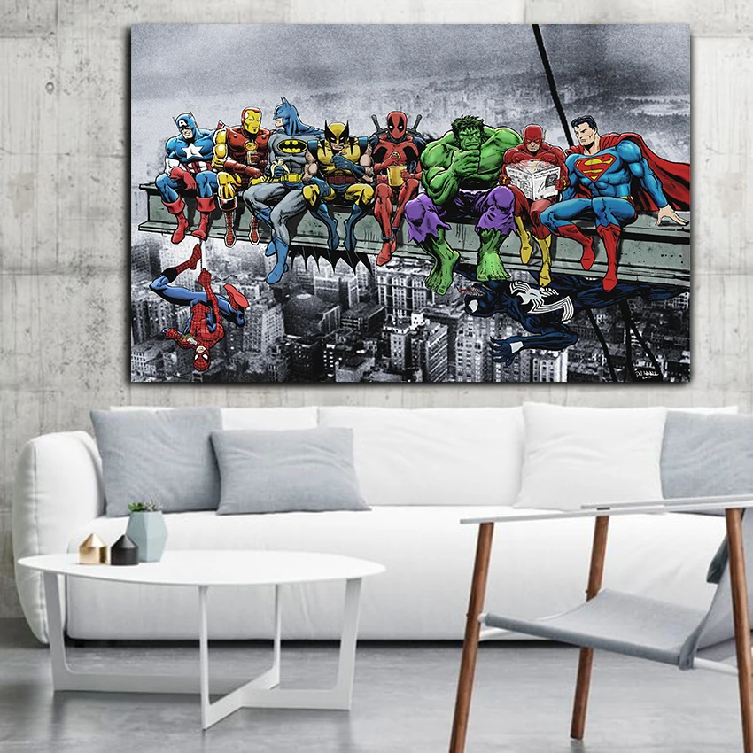 MUTU Superheros Marvel DC Comics небоскреб поп Горячая Новинка Топ художественный Принт плакат Шелковый светильник на холсте Настенная картина домашний декор