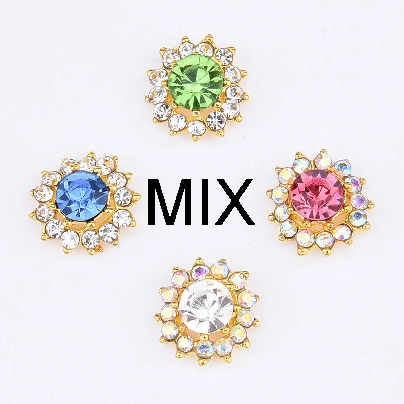 Mix colors 10 шт Кристалл ногтей алмаз СТРАЗА под камень дизайн ногтей украшения сплава 3d ногтей Амулеты Стразы 4 цвета выбор для ногтей TCJ219 - Цвет: Mix colors