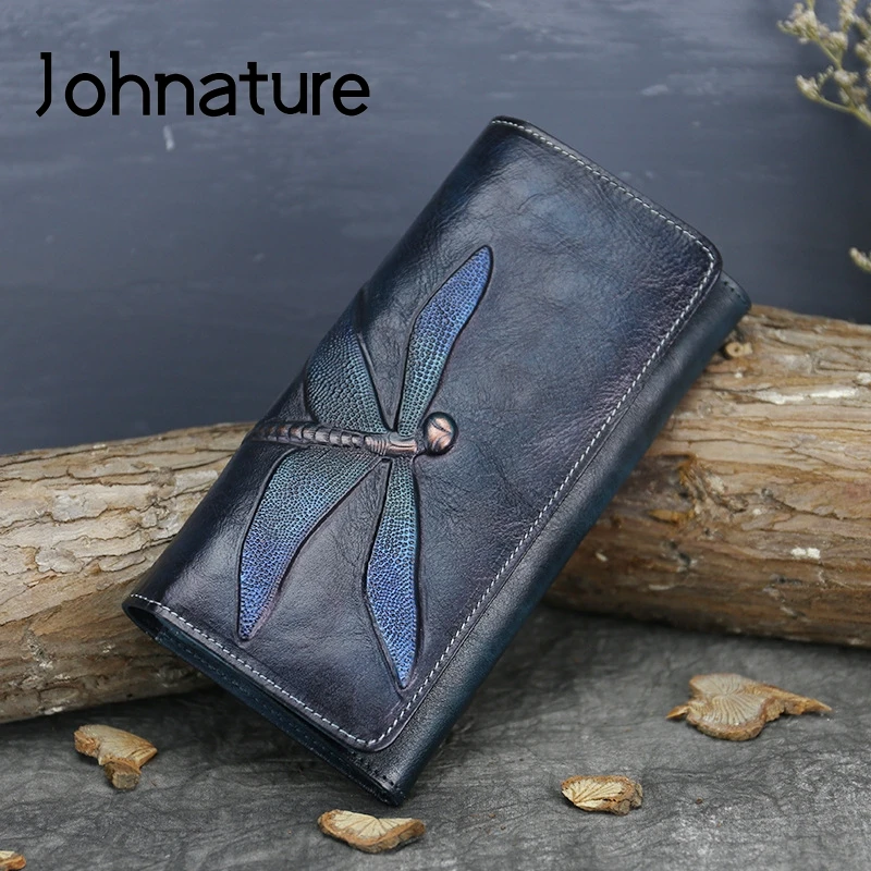 Женский винтажный кошелек Johnature Длинный из натуральной кожи с принтом животных