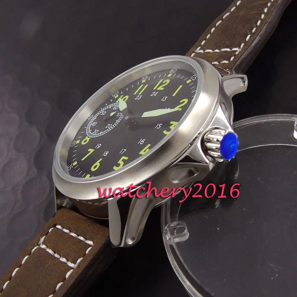 Brushed 45mm Parnis black dial yellow numbers Newest Stainless steel case 17 jewels 6497 hand winding movement Men's Watch | Наручные