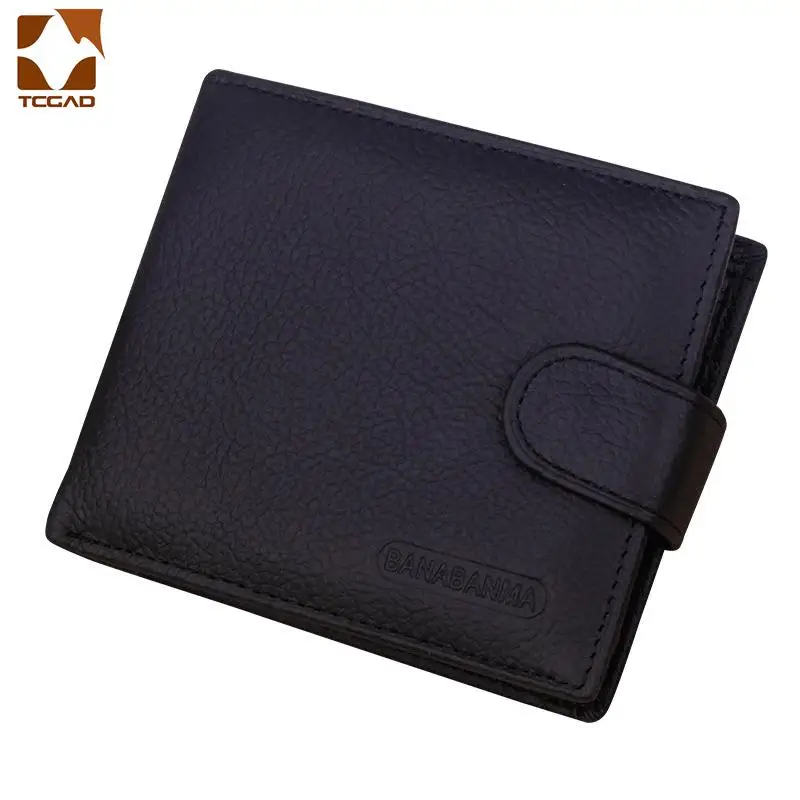 Black Мужской кошелек из натуральной кожи, короткий кошелек carteira masculina,, роскошный мужской кошелек billetera hombre erlek czdan - Color: Black