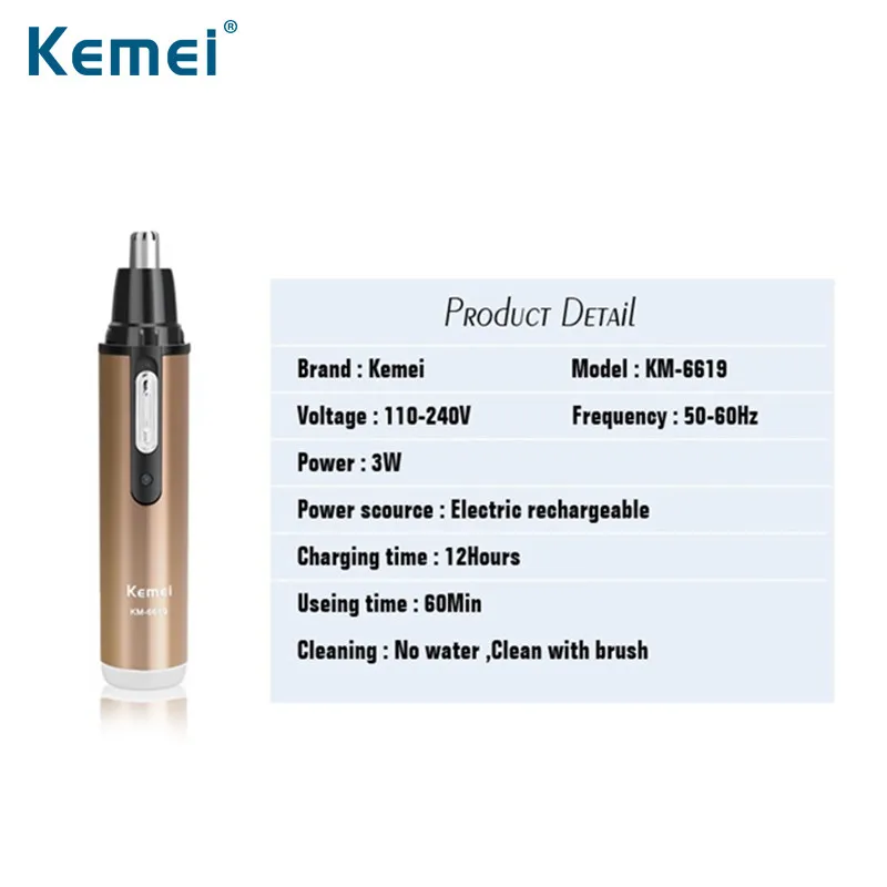 Kemei Electric shaving nose ears hair trimmer Rechargeable washable safe face care stainless steel Mini N30C |