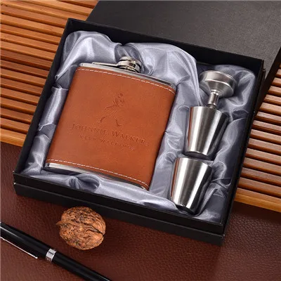 7 oz C-with gift box 7 унций портативные фляжки из нержавеющей стали для спирта с коробкой бутылка флакон для виски набор фляг для Вина Мини-колба для мужчин Подарки для жениха - Цвет: 7 oz C-with gift box
