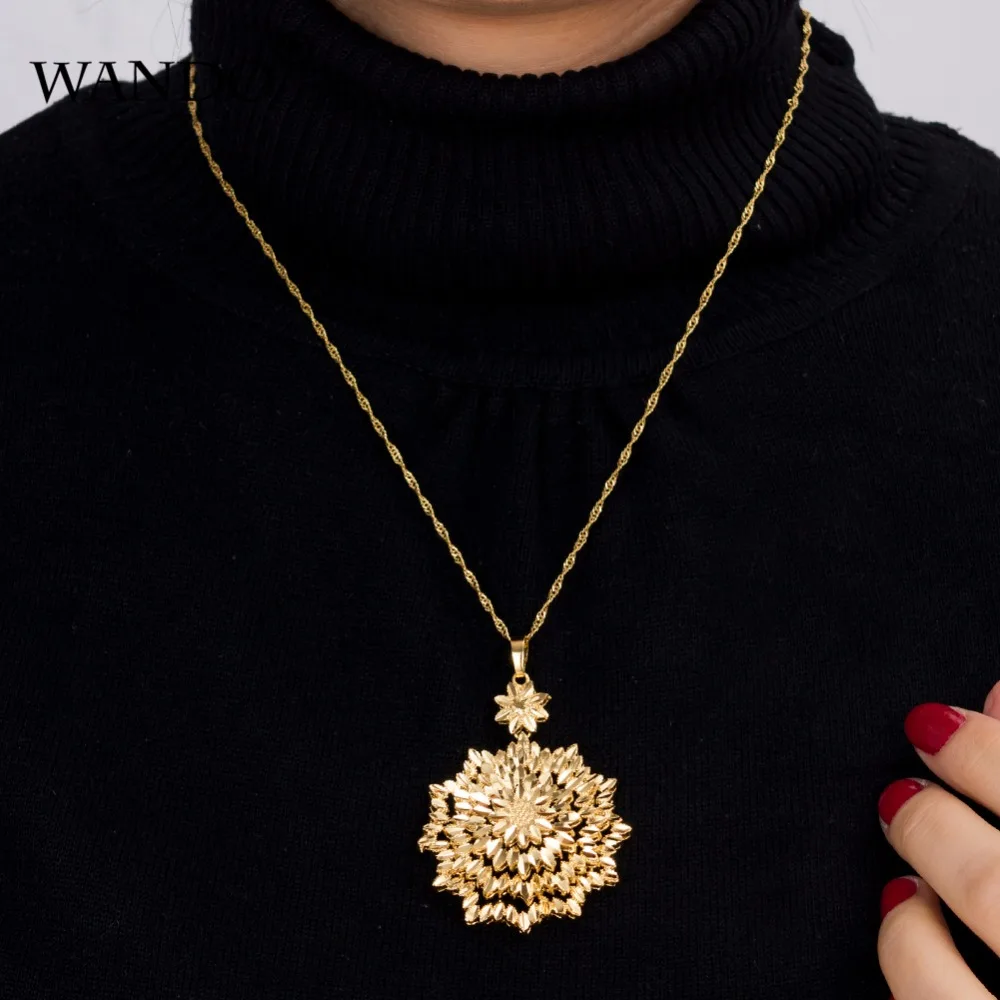 WANDO новинка оптовая продажа подвеска из 24-каратного золота с цветами и листьями