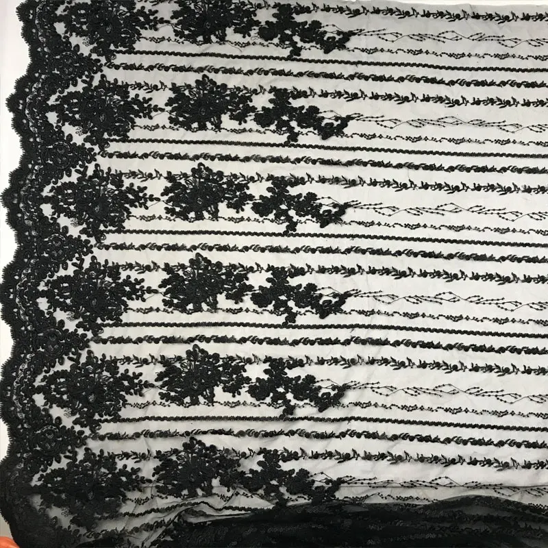 

120CM Wide Black Embroidery Net Lace Wedding Dress Cheongsam Fabric L006