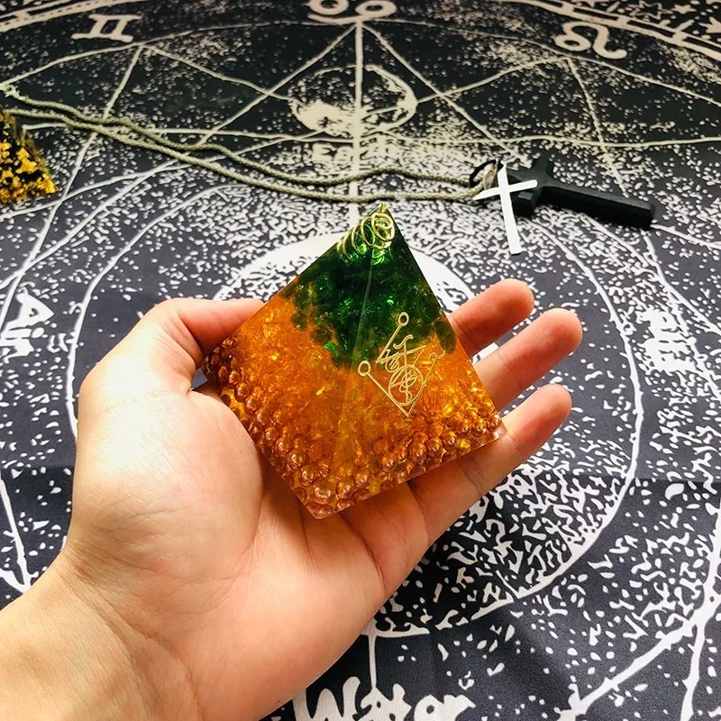 Natural Citrine Green Crystal Orgone Pyramid Eliminates Life Negative Energy Orgonite Pyramid Gabriel Maripura Chakra