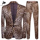 Мужской костюм-двойка с леопардовым принтом, размеры до 5XL