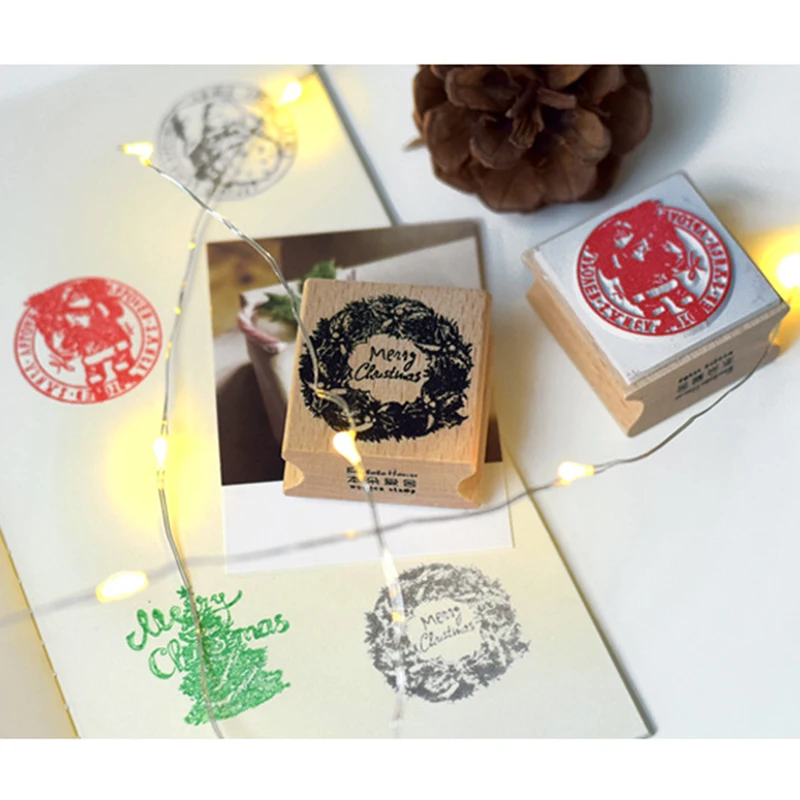 ZQSPFAFA Creative Square Wooden Stamp 2017 Brand Christmas Scrapbooking Decoration Accessories Trendy DIY Album Rubber Seal | Канцтовары