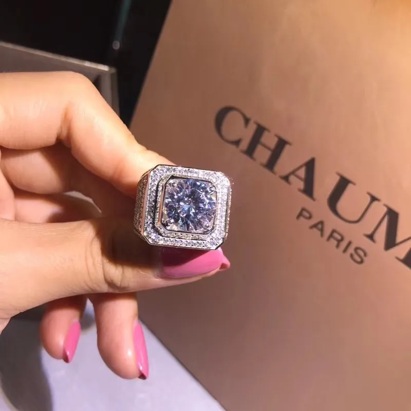 Vecalon, роскошное мужское кольцо-пасьянс, 3ct, AAAAA, Cz, 925 пробы, серебро, обручальное кольцо, кольца для мужчин, ювелирные изделия на большой палец
