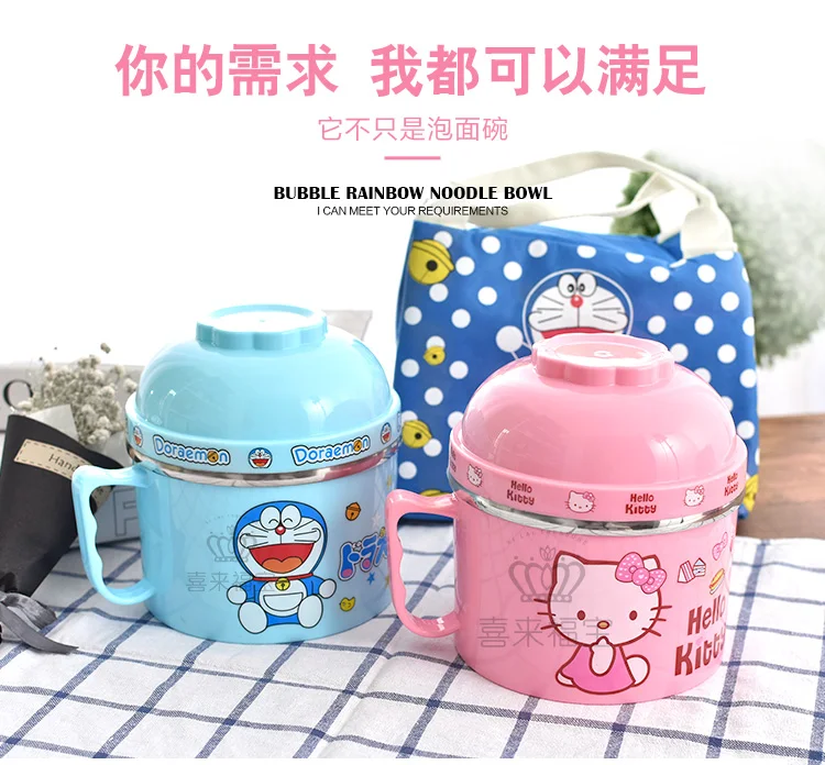 Hello kitty обеденные миски 3 слоя Дети милый Jingle Cat KT миска риса с крышкой из нержавеющей стали смешивания суп лапши миска