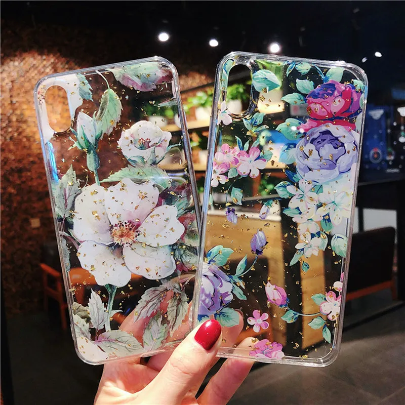 Роскошный блестящий чехол из золотой фольги с цветами для Huawei P30 P20 lite Mate 20 Pro