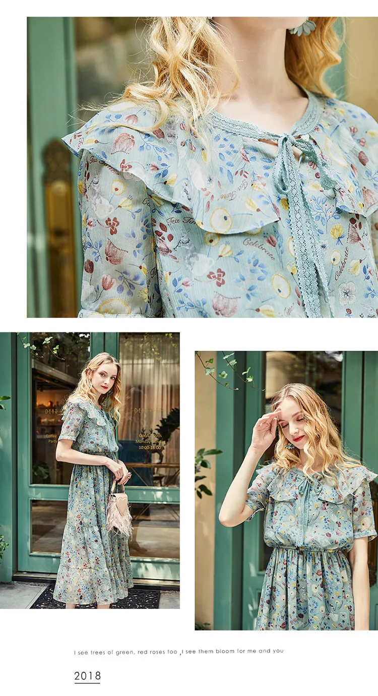 ARTKA Early Spring and Summer New Women Drawstring Ruffled Lady Elegant Garden Floral Dress LA10686Q