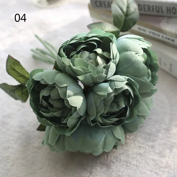 27cm cyan blue Европейский 1 букет, Шелковый Искусственный цветок, пион, яркий осенний шелк, имитация пиона, домашние Цветочные Декоративные цветы, венок - Цвет: 27cm cyan blue